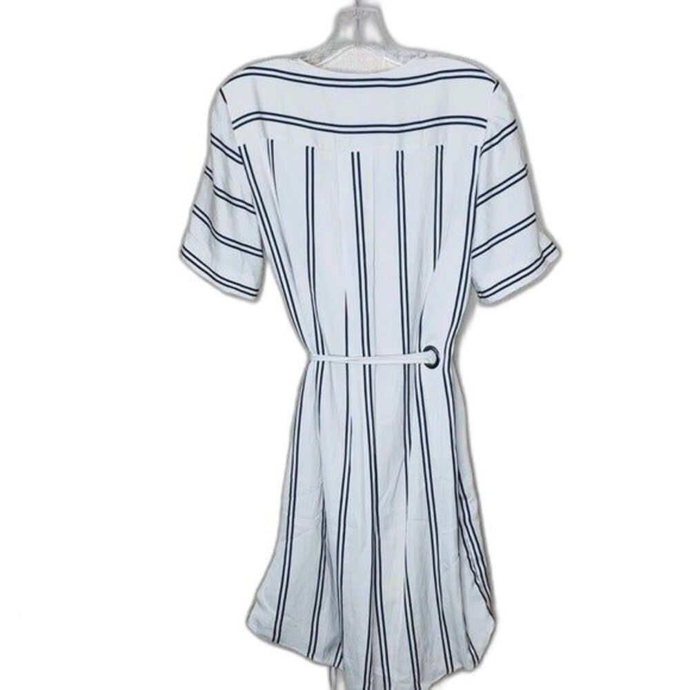 Armani AX Wrap Dress Small Cream Navy Striped Short Sleeve Adjustable Waist - Picture 3 of 4